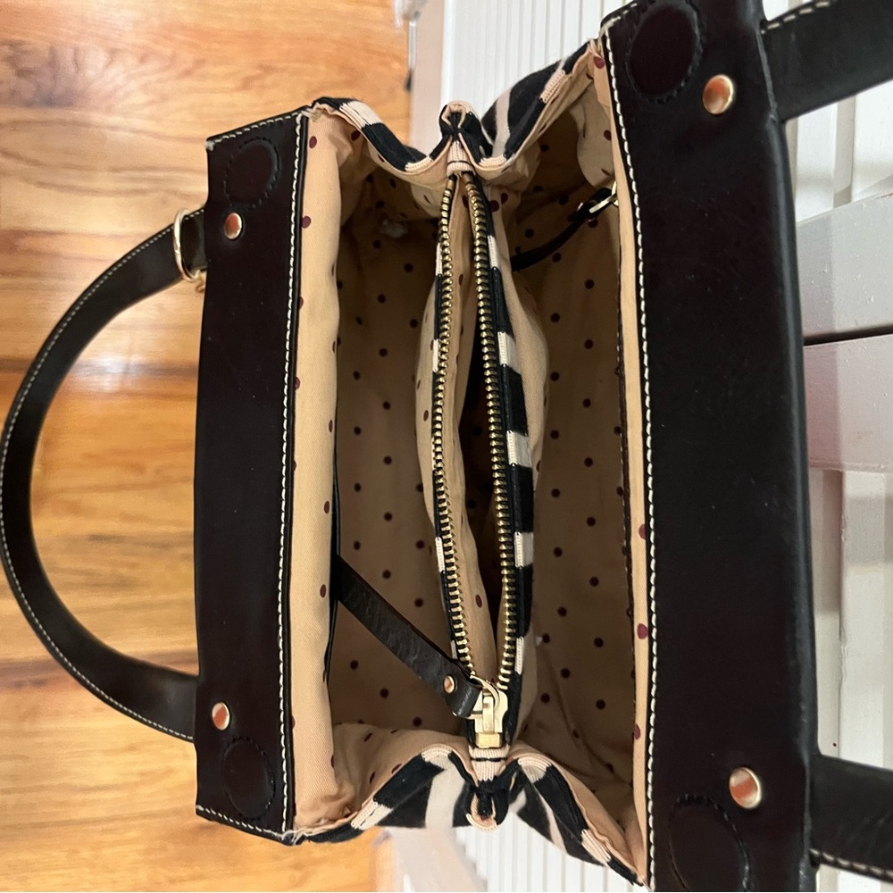 kate spade Black, Cream & Red Striped Satchel Bag - Picture 5 of 9